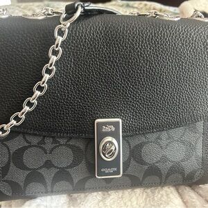 Coach Lane Black and Gray Signature Shoulder Bag